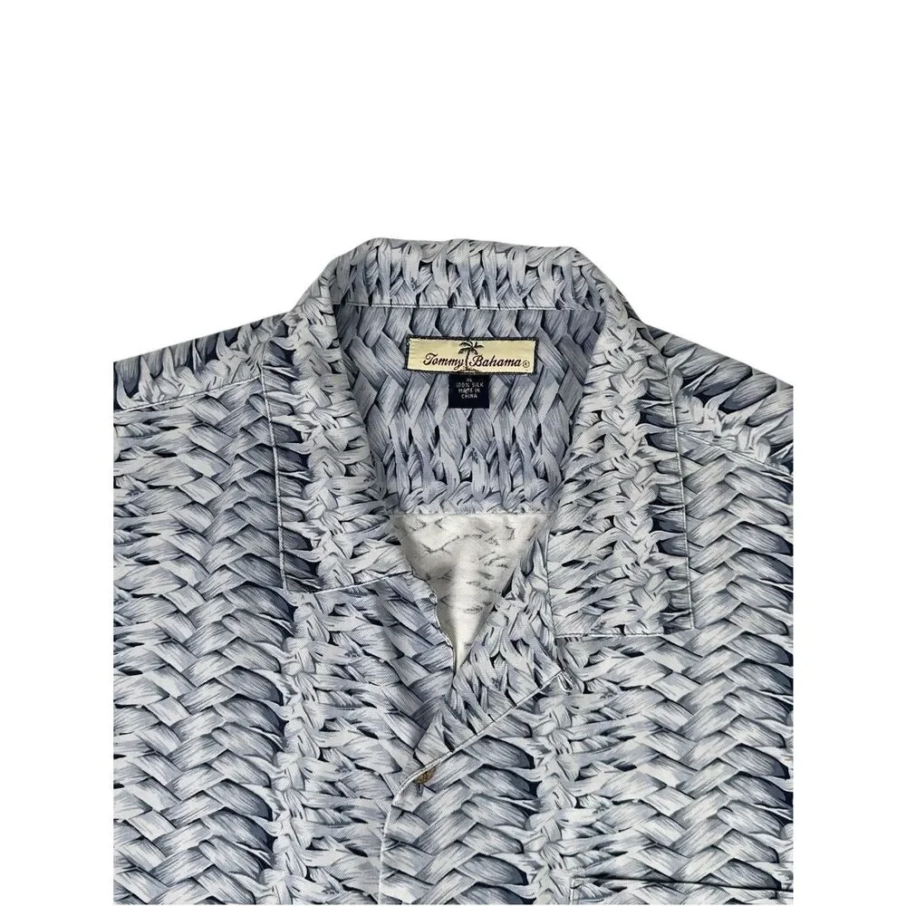 Tommy Bahama Shirt Mens XL Blue White Floral Silk Hawaiian Pineapple Print